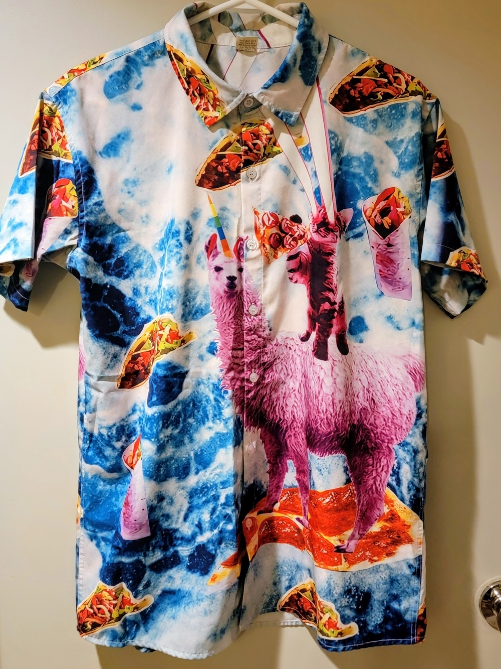 EPIC Llama & Cat Print Button-Up Shirt in Pink & Blue 🔥😂